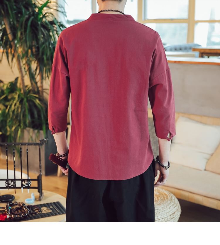 YIKES - Effen shirt met 3/4-mouwen en V-hals