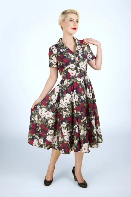Banned Retro Rose dreams swing jurk in marineblauw