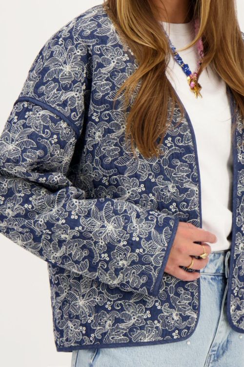Blauw chambray kimono jasje met embroidery