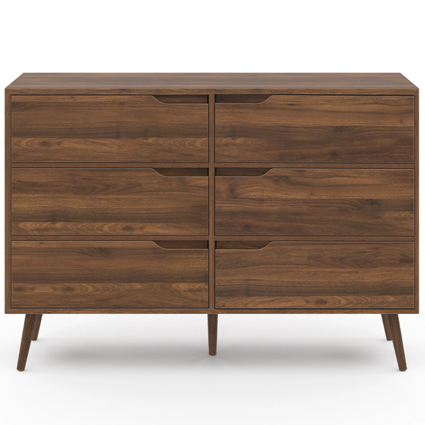 Commode 6 tiroirs HELSINKI 115 cm scandinave effet noyer