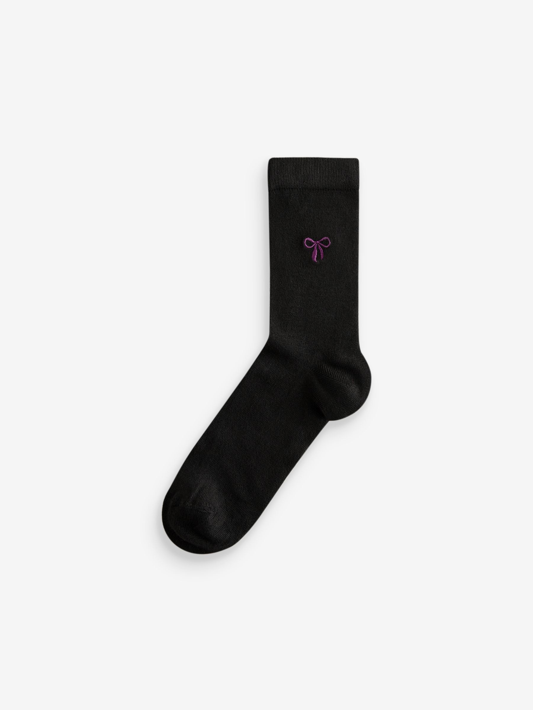 Roze met strikjes - Set van 5 paar enkelsokken met geborduurd motief