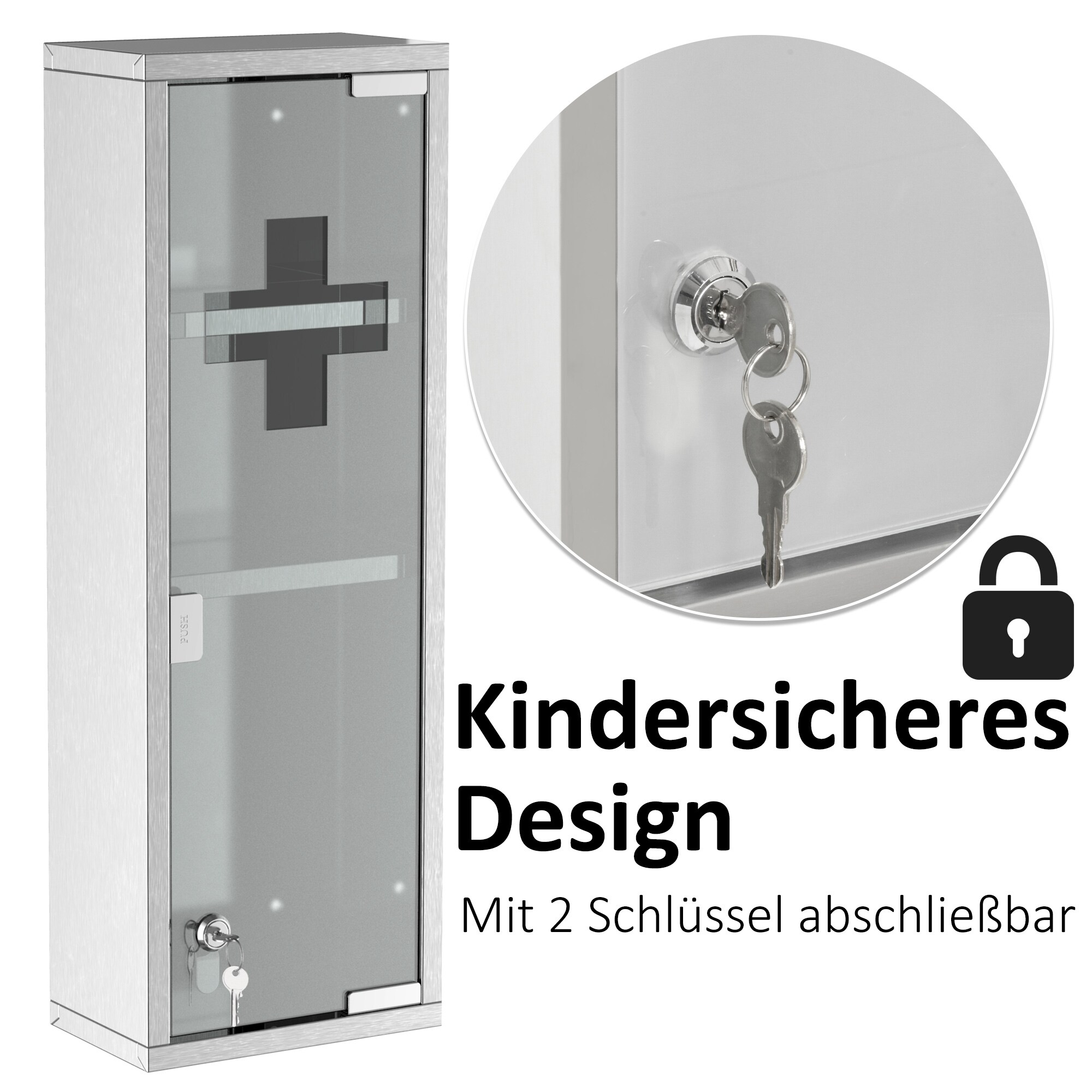 kleankin Arzneischrank mit Schloss silber 20 x 12 x 58 cm (BxTxH)