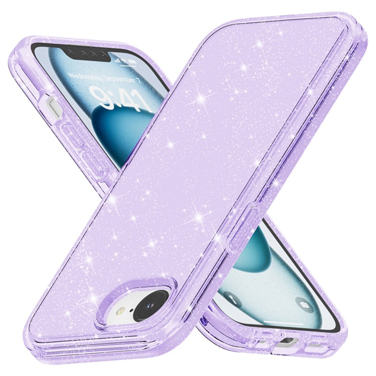 iPhone 16e Hybrid Hardcase Schutzhülle im Glitzer Design - Lila / Transparent