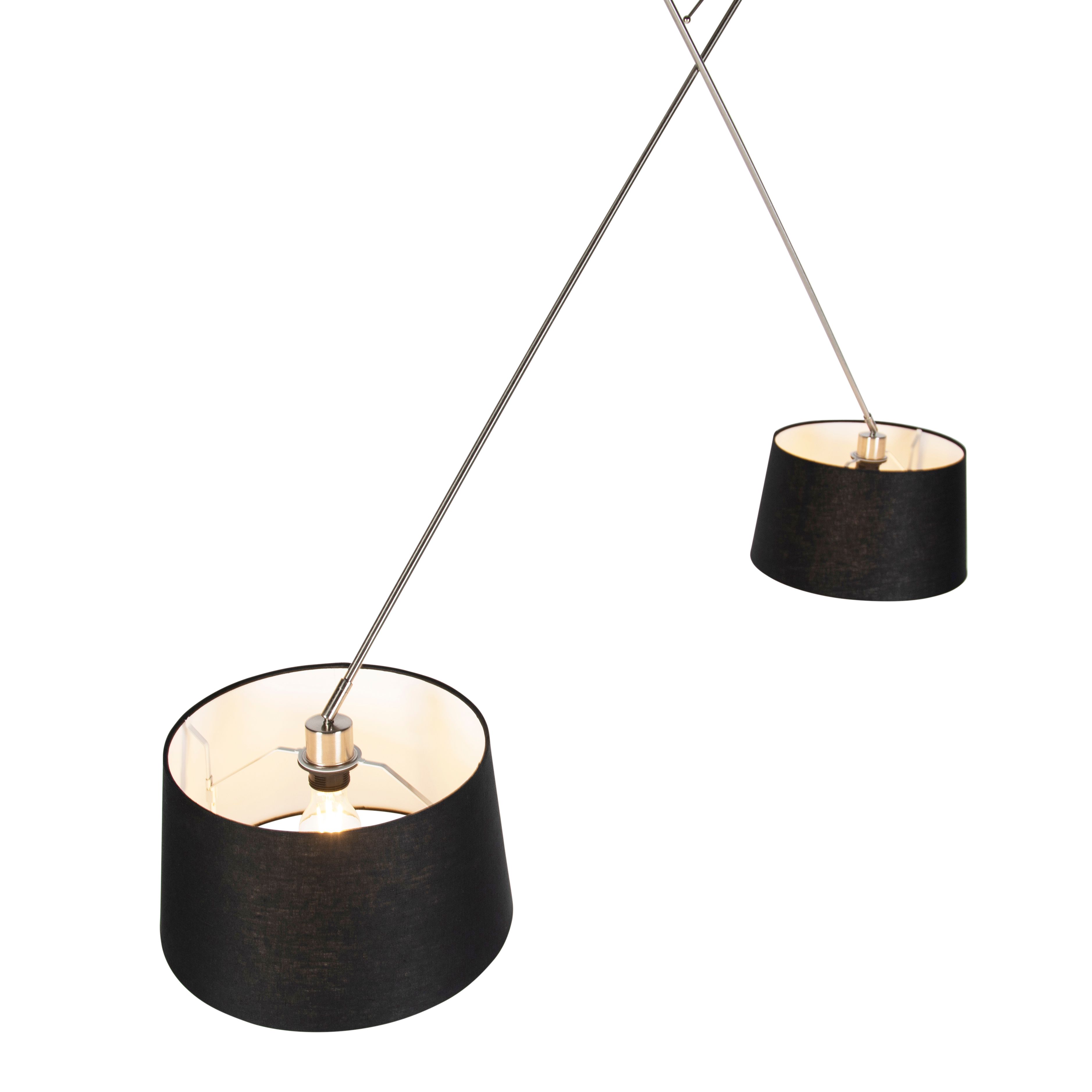 Hanglamp staal met linnen kappen zwart 35 cm 2-licht - Blitz
