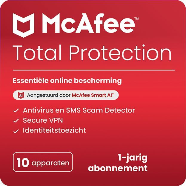 McAfee Total Protection | 10 Apparaten | 1 Jaar | Windows, Mac, Android & iOS
