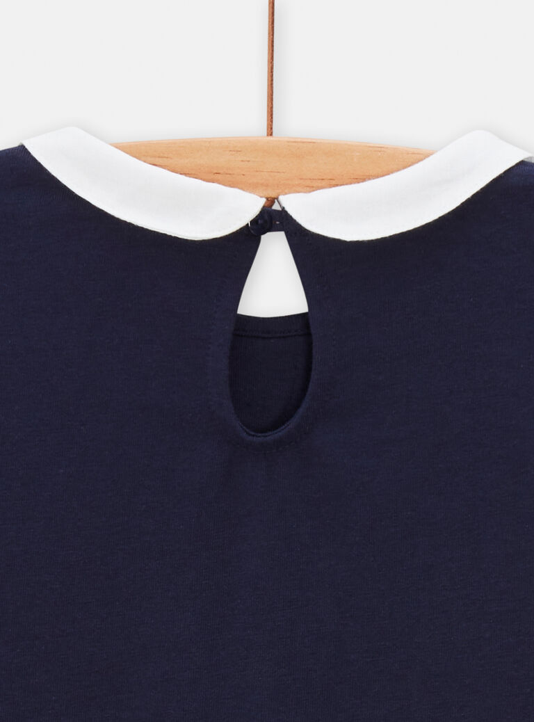 T-shirt bleu marine à col claudine pour fille