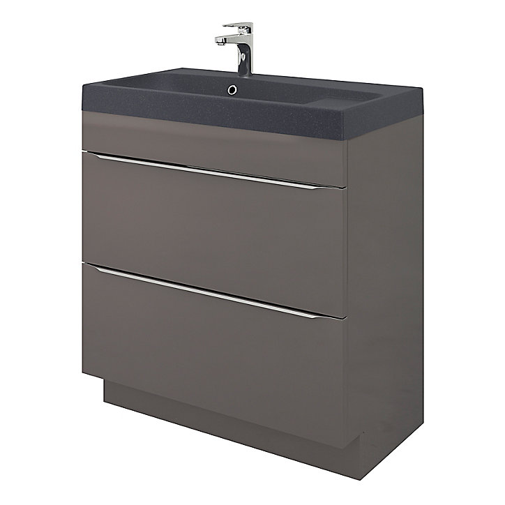 Meuble sous vasque à poser GoodHome Imandra gris 80 cm + Plan vasque noir GoodHome Mila 80 cm