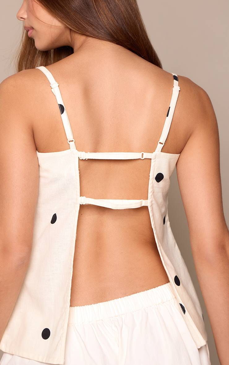 Black Polkadot Top Caraco À Pois En Lin Avec Détail Dos À Bretelles