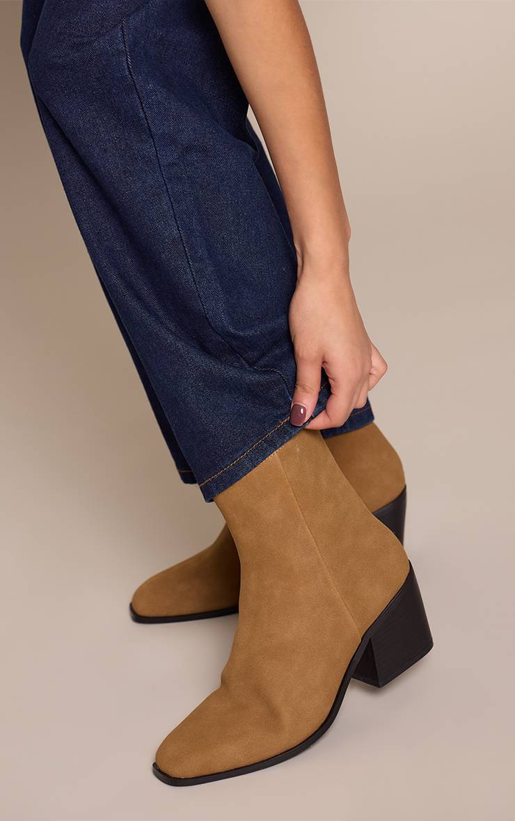 Camel Botte Haute Nubuck À Talon Bloc