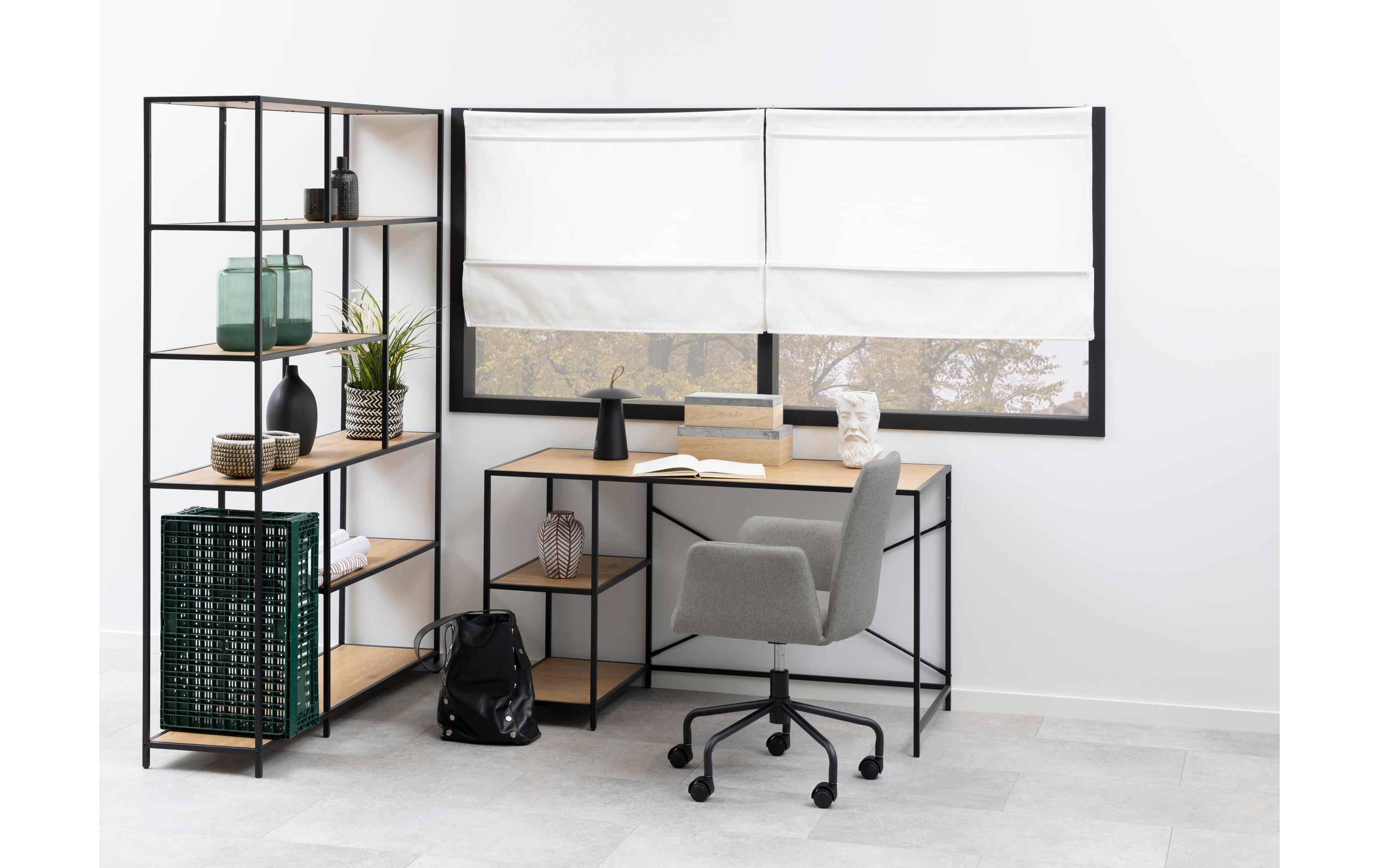 Regal Seaford 135 x 35 x 185 cm, Eiche/Schwarz<br>Bücherregal