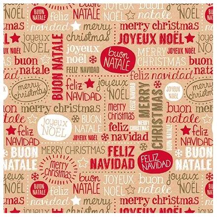 Kraft brut 70g, rl 50x0,70m Mots de Noël - Multicolore