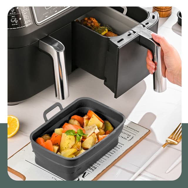 Sammenklappelig firkantet Air Fryer silikoneform 19,5x12,7x7 cm Grå