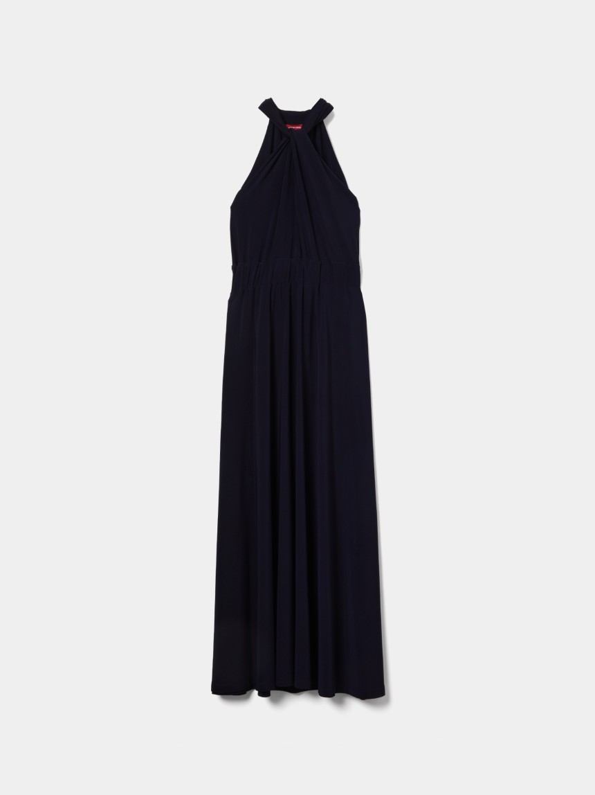 Vestido midi fluido decote halter