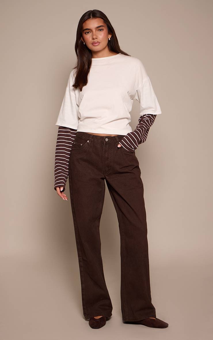 Chocolat Jean Droit En Denim Taille Mi-haute