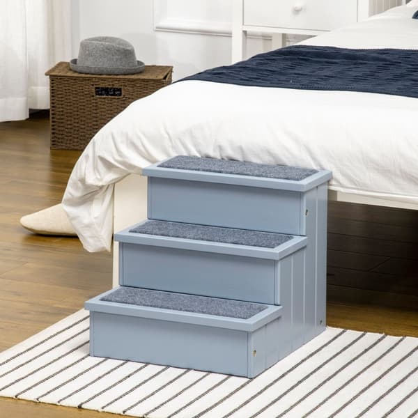 Pet Stairs Hundetrapper Med 3 Trinn Og Teppe, Oppbevaringsplass, Grå, 40,5X44,5X38 Cm