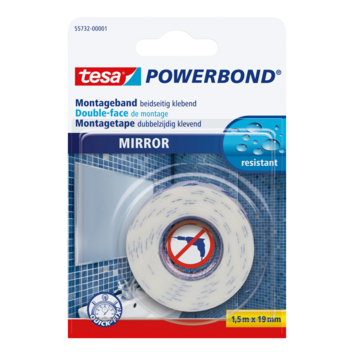 Tesa Powerbond montagetape spiegels wit 19 mm x 1,5 m