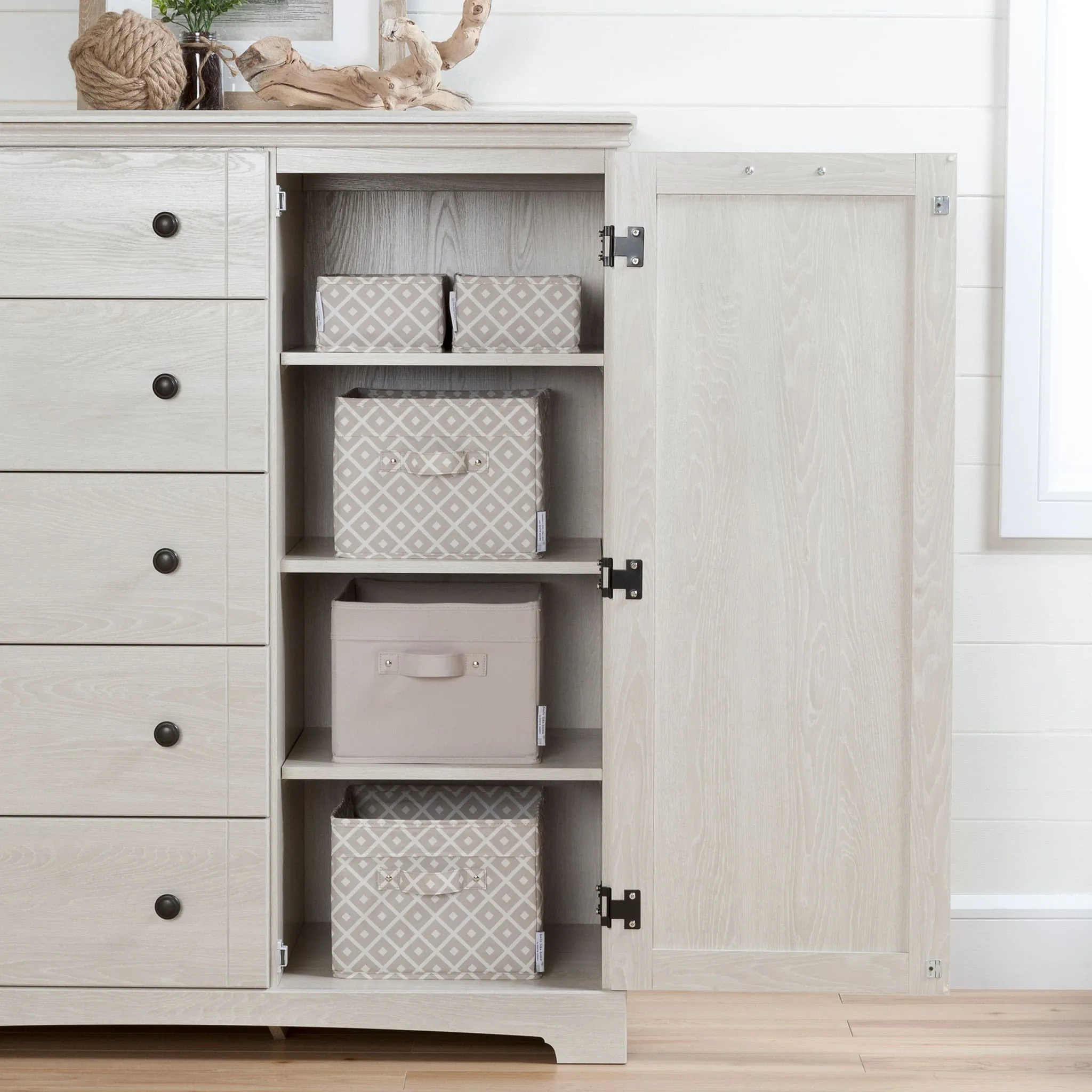 South Shore Commode à porte 5 Tiroirs - Avilla Chêne Hivernal