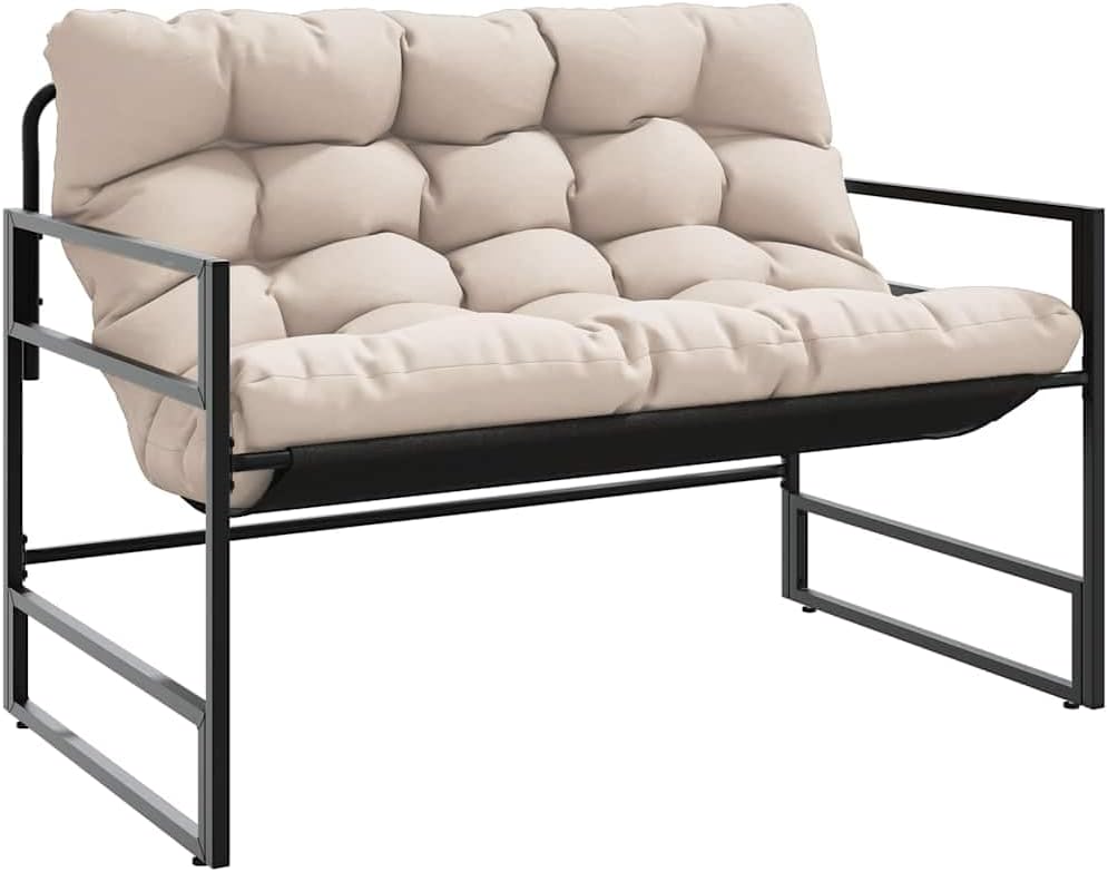 vidaXL Gartenbank mit Kissen Taupe 113 cm Stahl, Bank, Parkbank, Outdoor Bank, Außenbank, Terrassenbank, Sitzbank