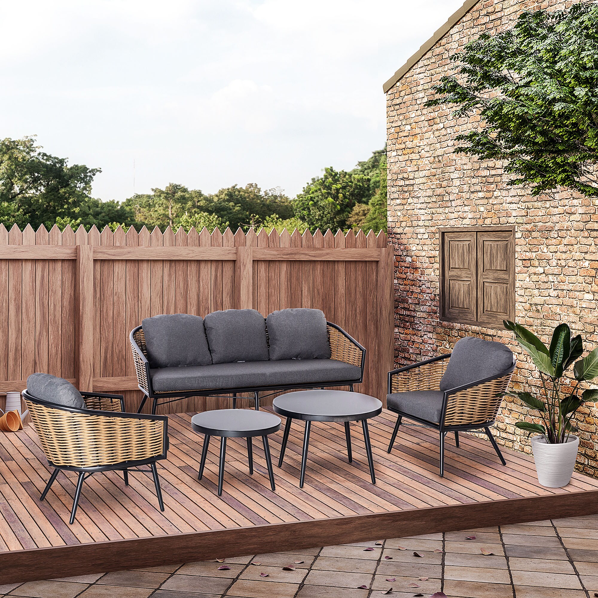 Outsunny Gartenmöbel-Set mit geflecht Design natur 187L x 77B x 77H cm