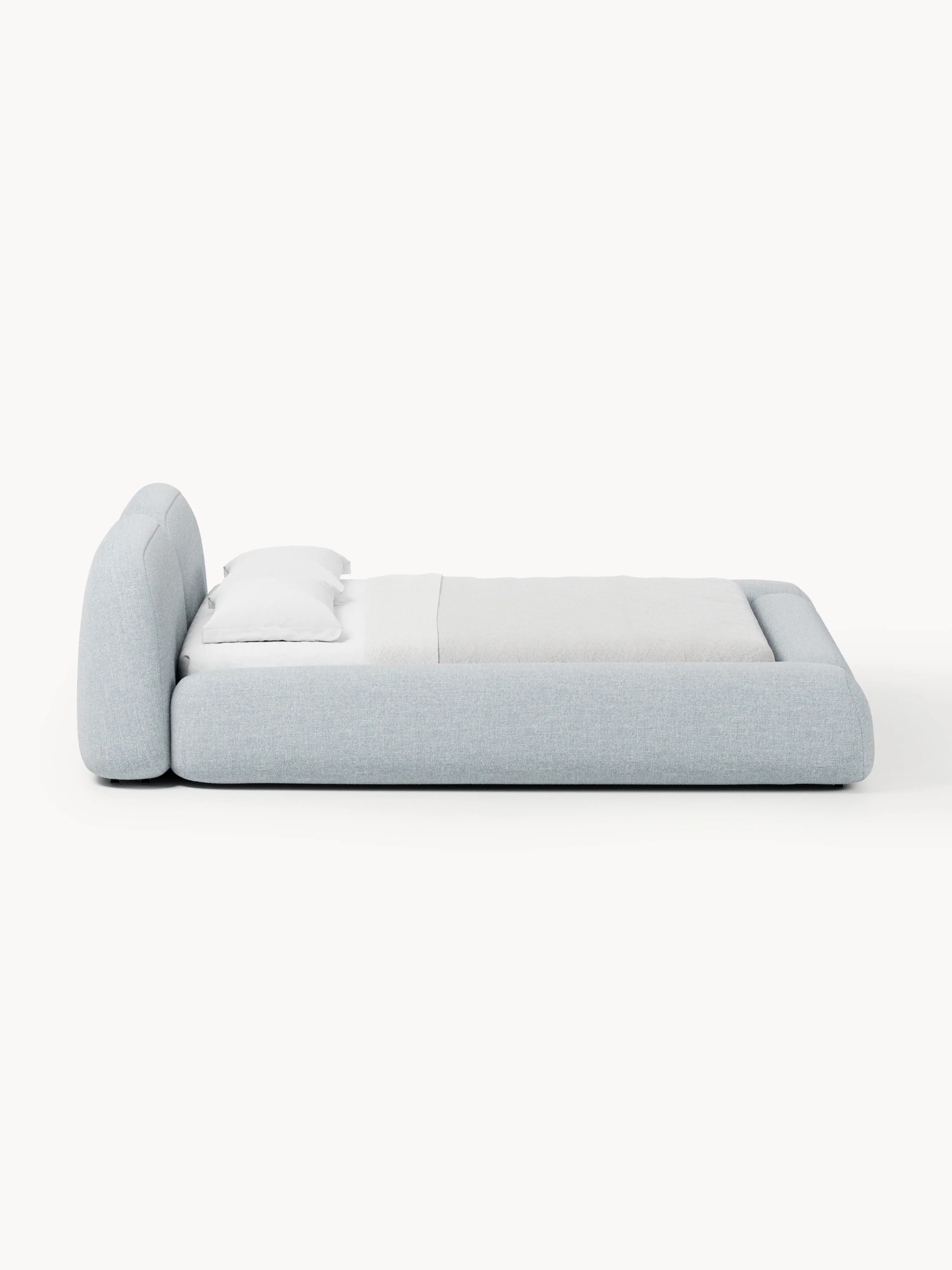 Bouclé gestoffeerd bed Wolke met opbergruimte