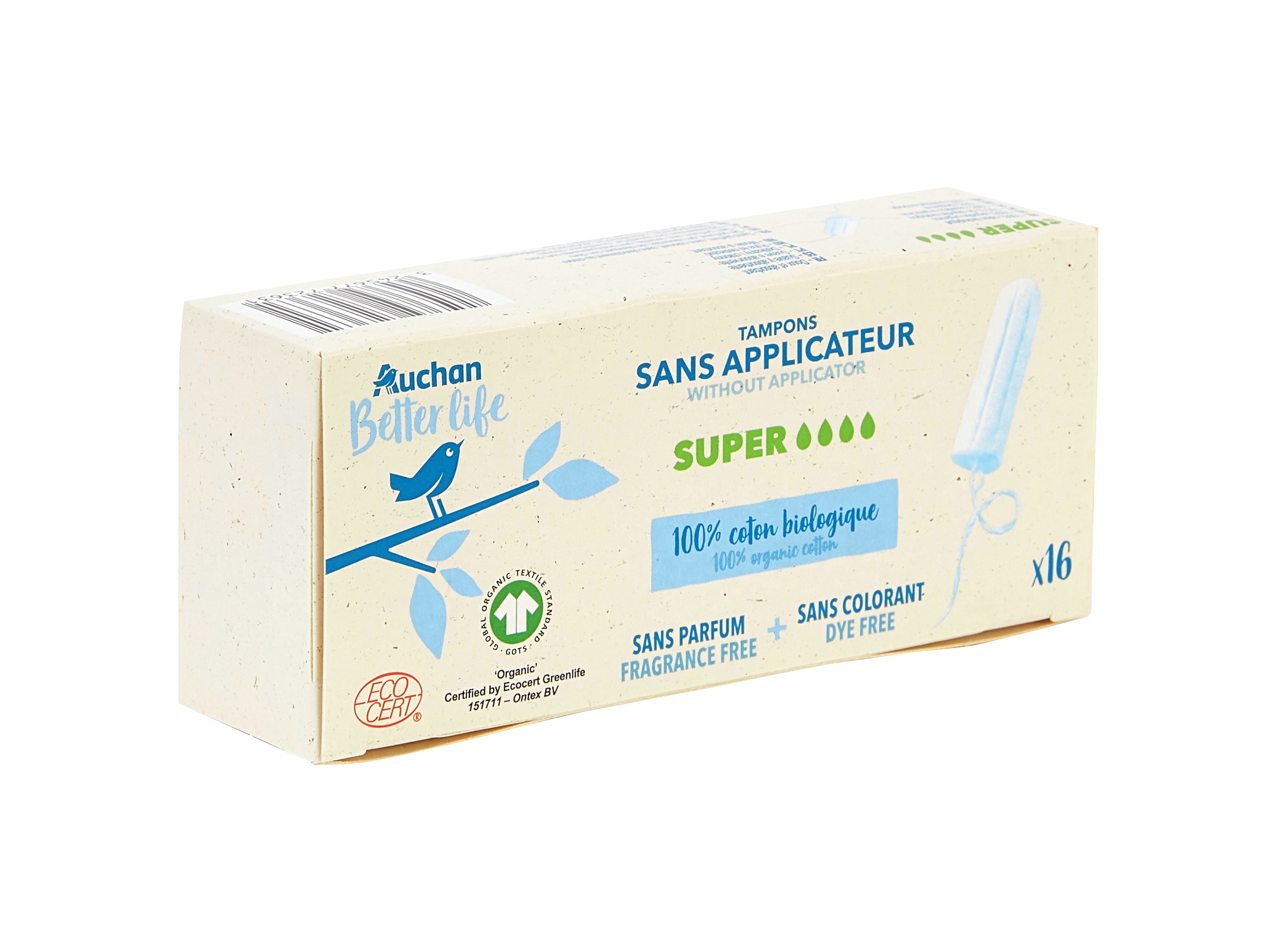 TAMPÕES SEM APLICADOR AUCHAN BETTER LIFE SUPER 16UN