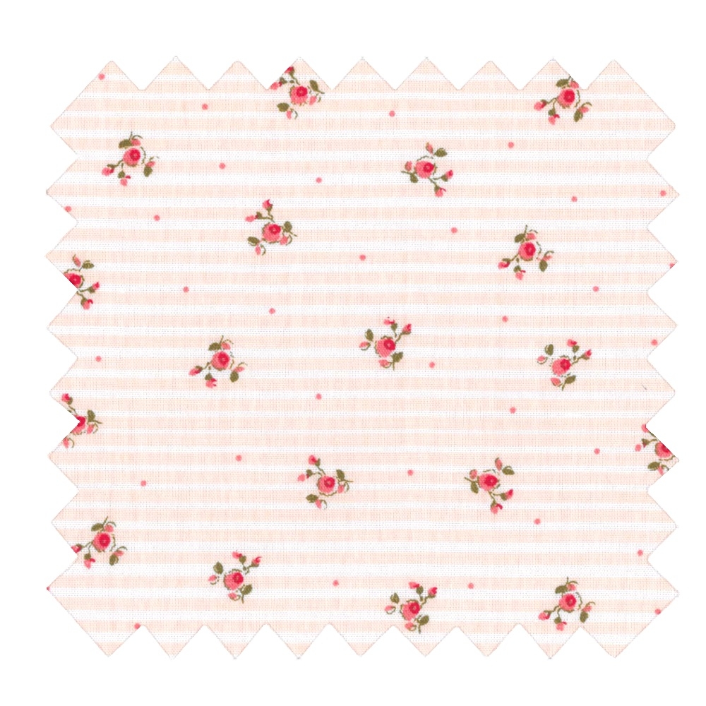 Tissu Coton Au Mètre Ex2329 Rayures Fleuries Pèche