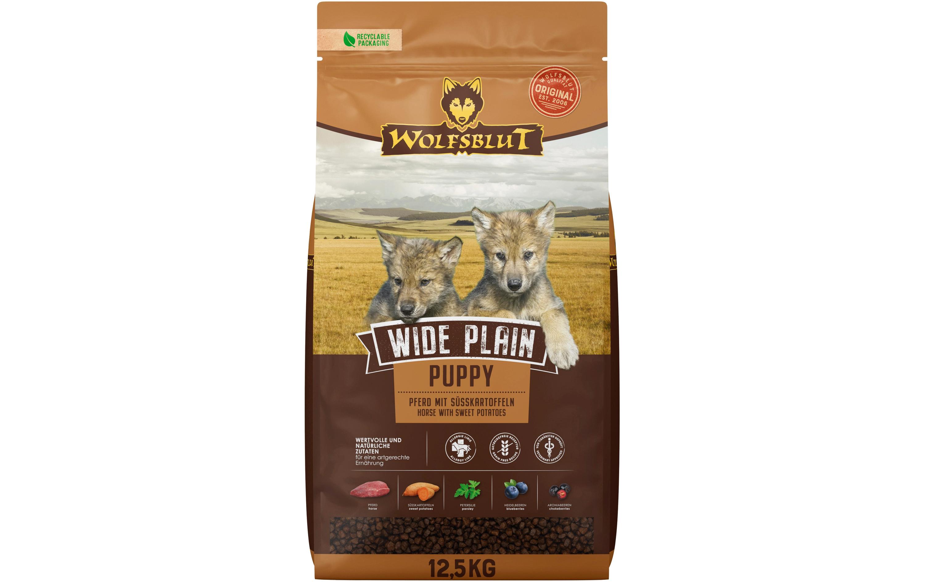 Trockenfutter Dog Wide Plain Puppy, 12.5 kgMit Pferd und Süsskartoffel