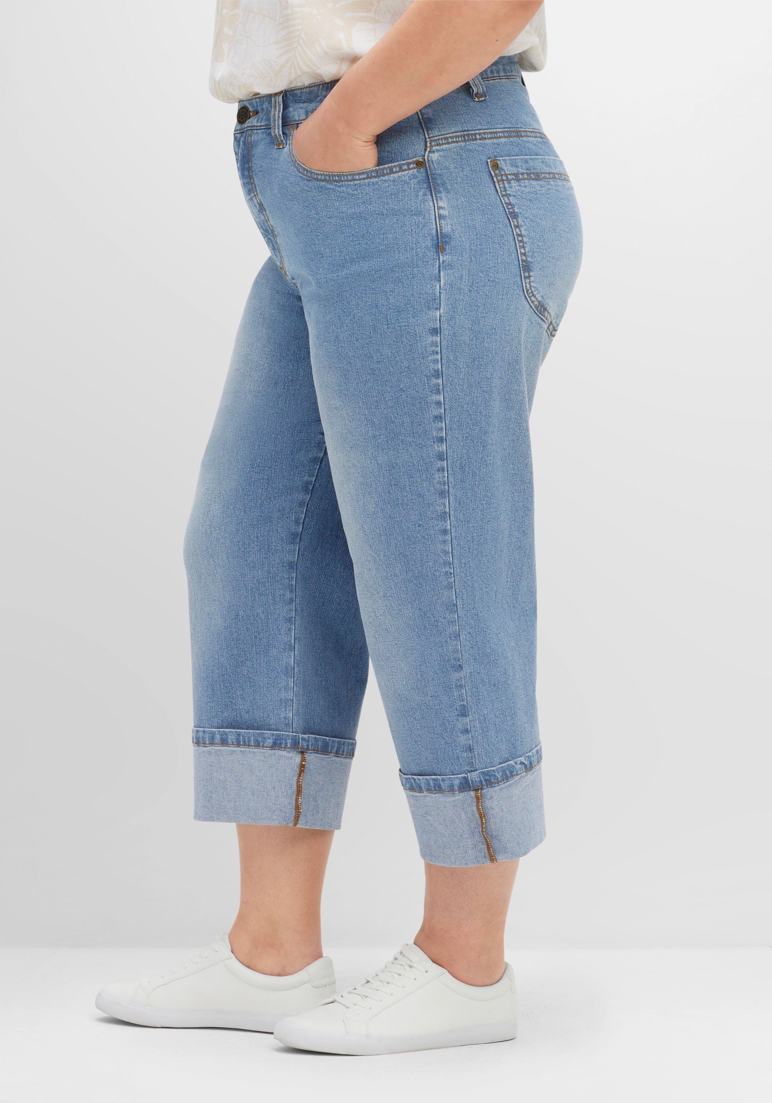 Dad-Jeans mit weitem Bein in 3/4-Länge