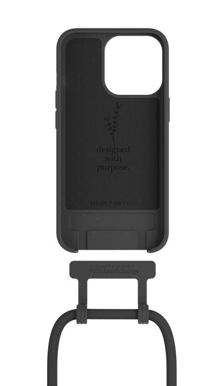 iPhone 13 Pro Necklace ChangeCase Antimikrobielle Schutzhülle Vegan Biologisch Abbaubar   Abnehmbare Handykette (CHA091) - Schwarz