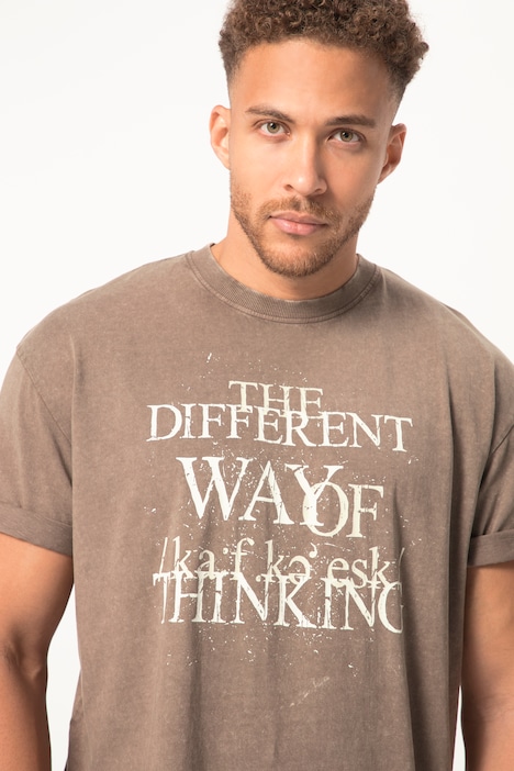 STHUGE T-Shirt, Halbarm, oversized, acid washed, Brustprint, bis 8 XL