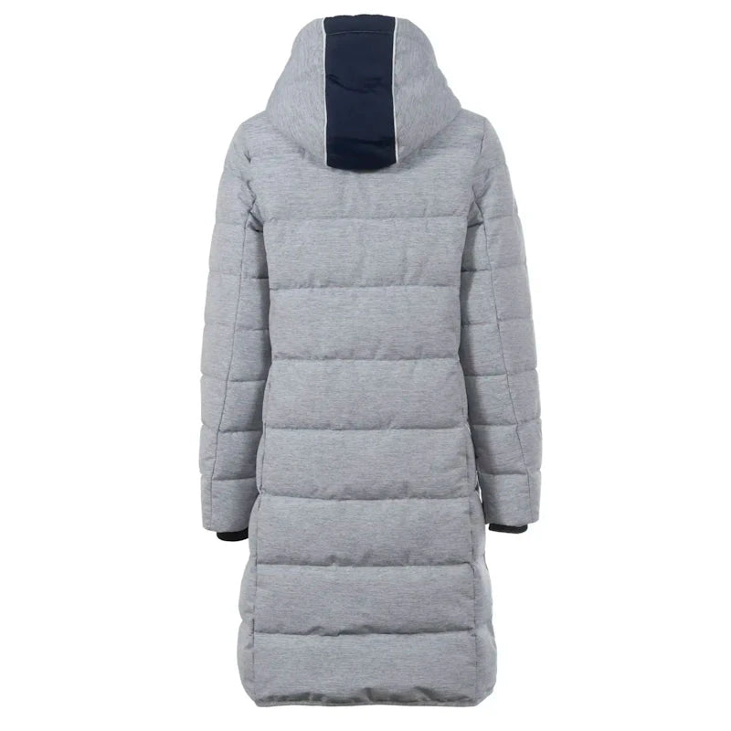Soquesto Lange Gewatteerde Winterjas met  Capuchon Donkerblauw Melange