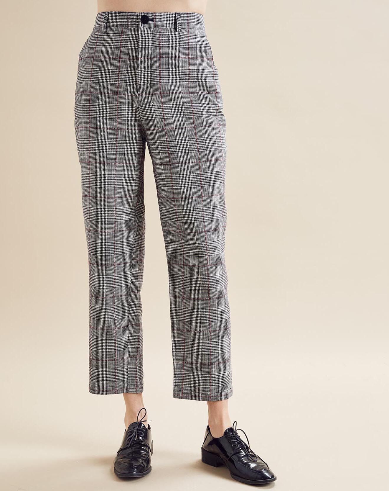 Chloé Stora Pantalon en Lin mélangé Porto pied-de-poule noir/écru