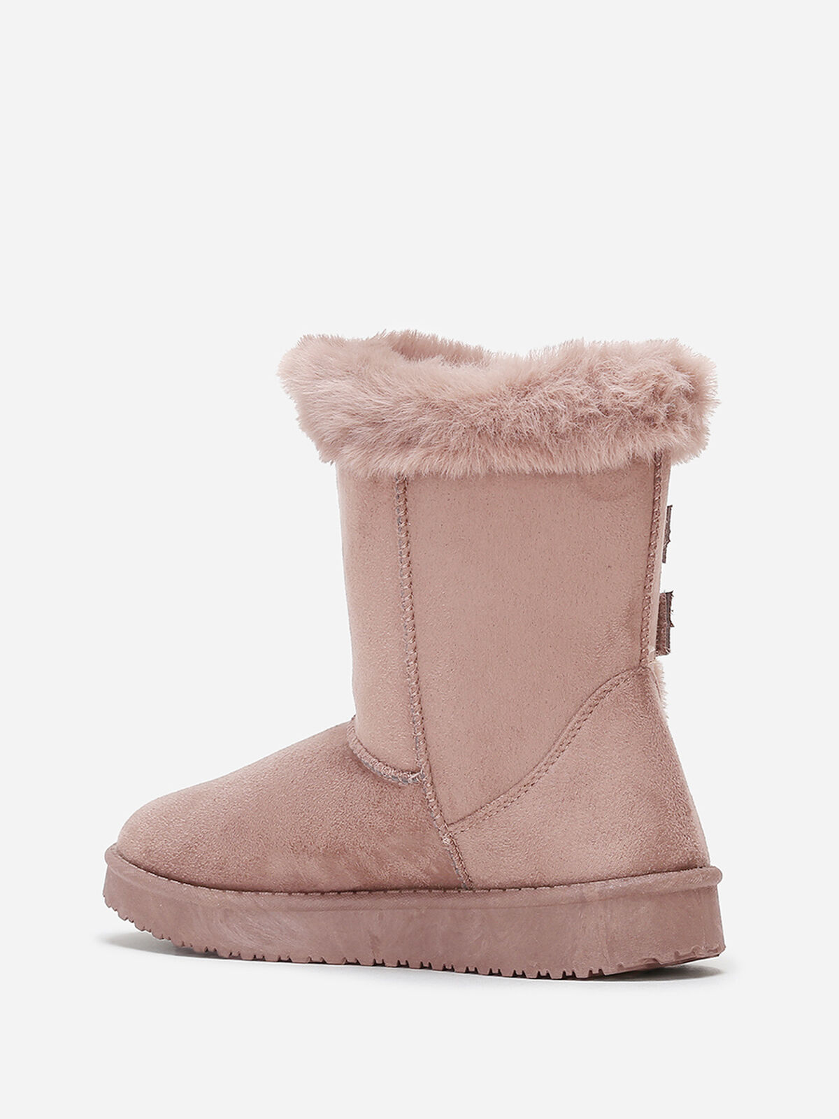 Boots en suédine et fausse fourrure à scratchs- Rose
