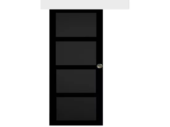 Porte Coulissante Telia Noir 4 Panneaux H204 X L73 + Rail Alu Bandeau Blanc Et 2 Coquilles Gd Menuiseries