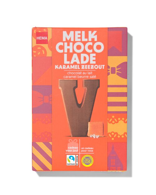 lettre V en chocolat au lait caramel beurre salé 135g
