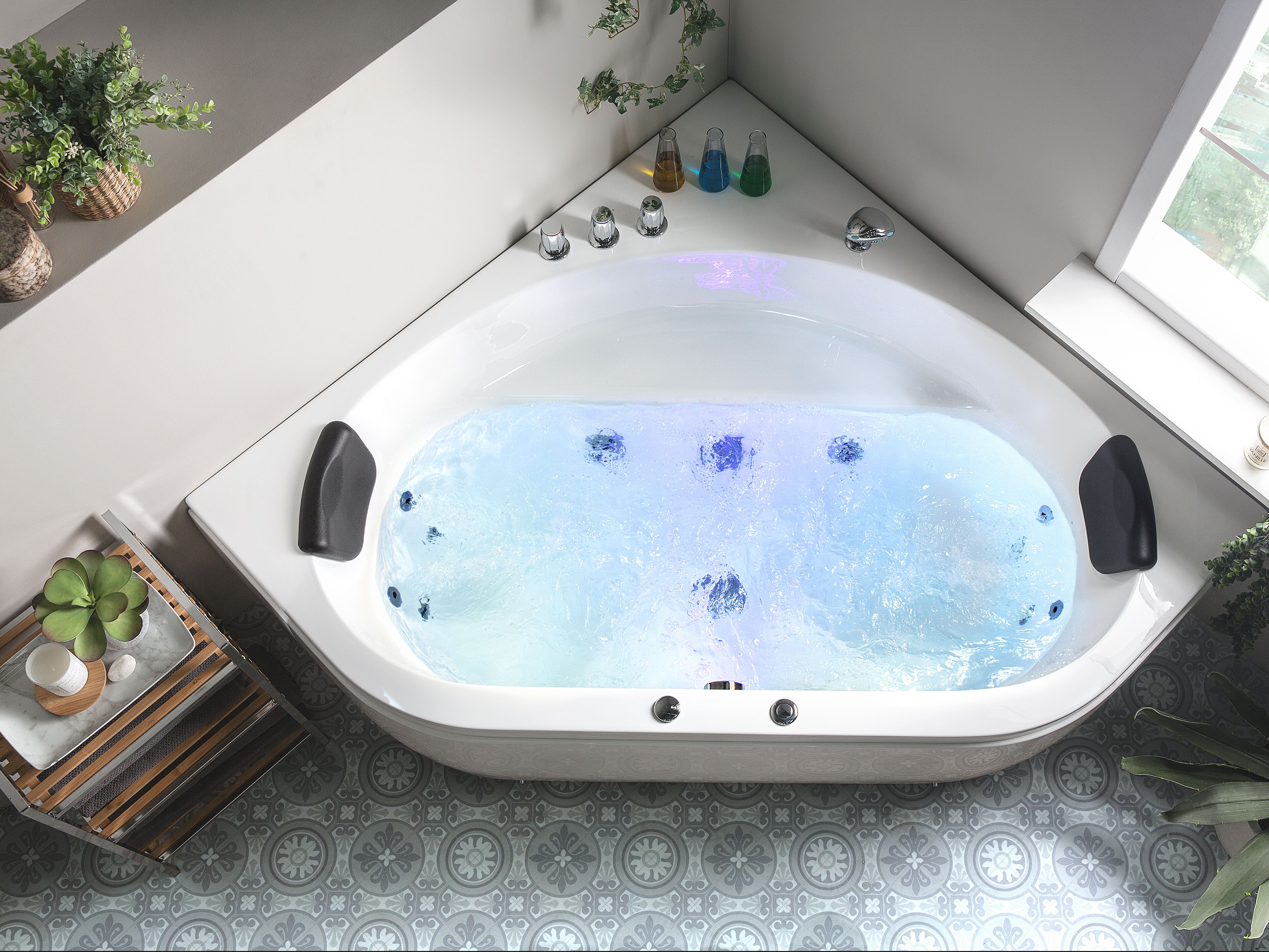 Hoek bubbelbad met LED MEVES 140 x 140 cm Wit
