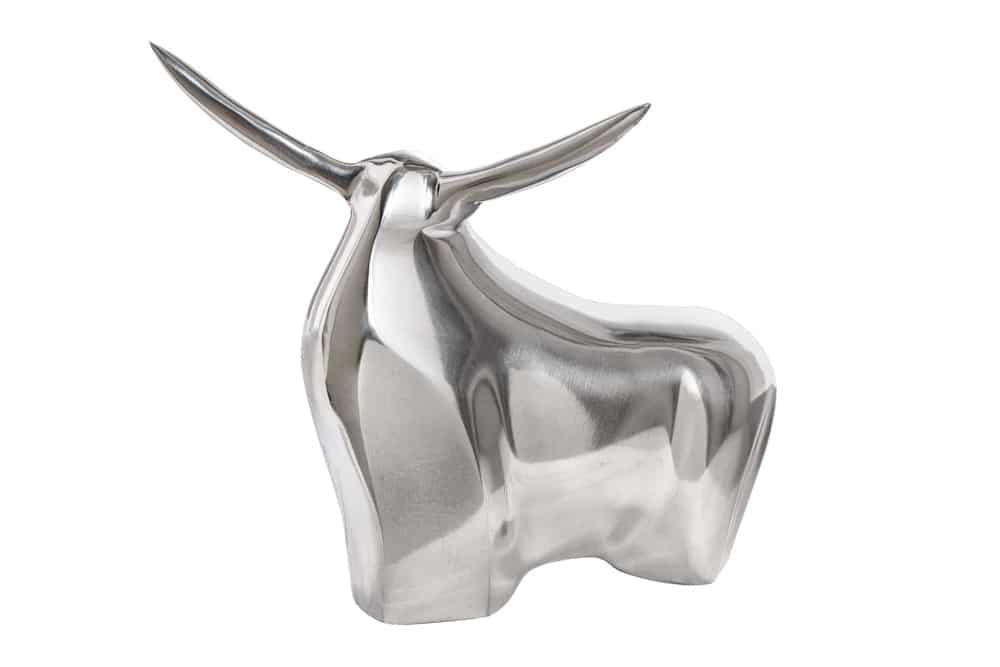 Moderne Skulptur BIG BULL silber Aluminium Dekoration Stierfigur Briefbeschwerer