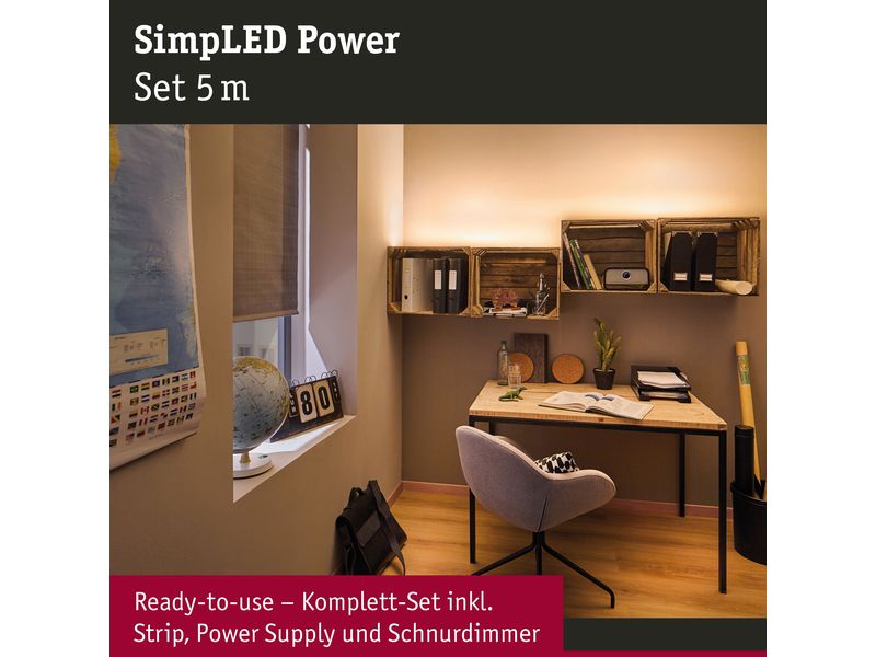 Paulmann LED-Stripe SimpLED Power 3000 K, 5 m Set Beschichteter LED-Streifen mit Schnurdimmer