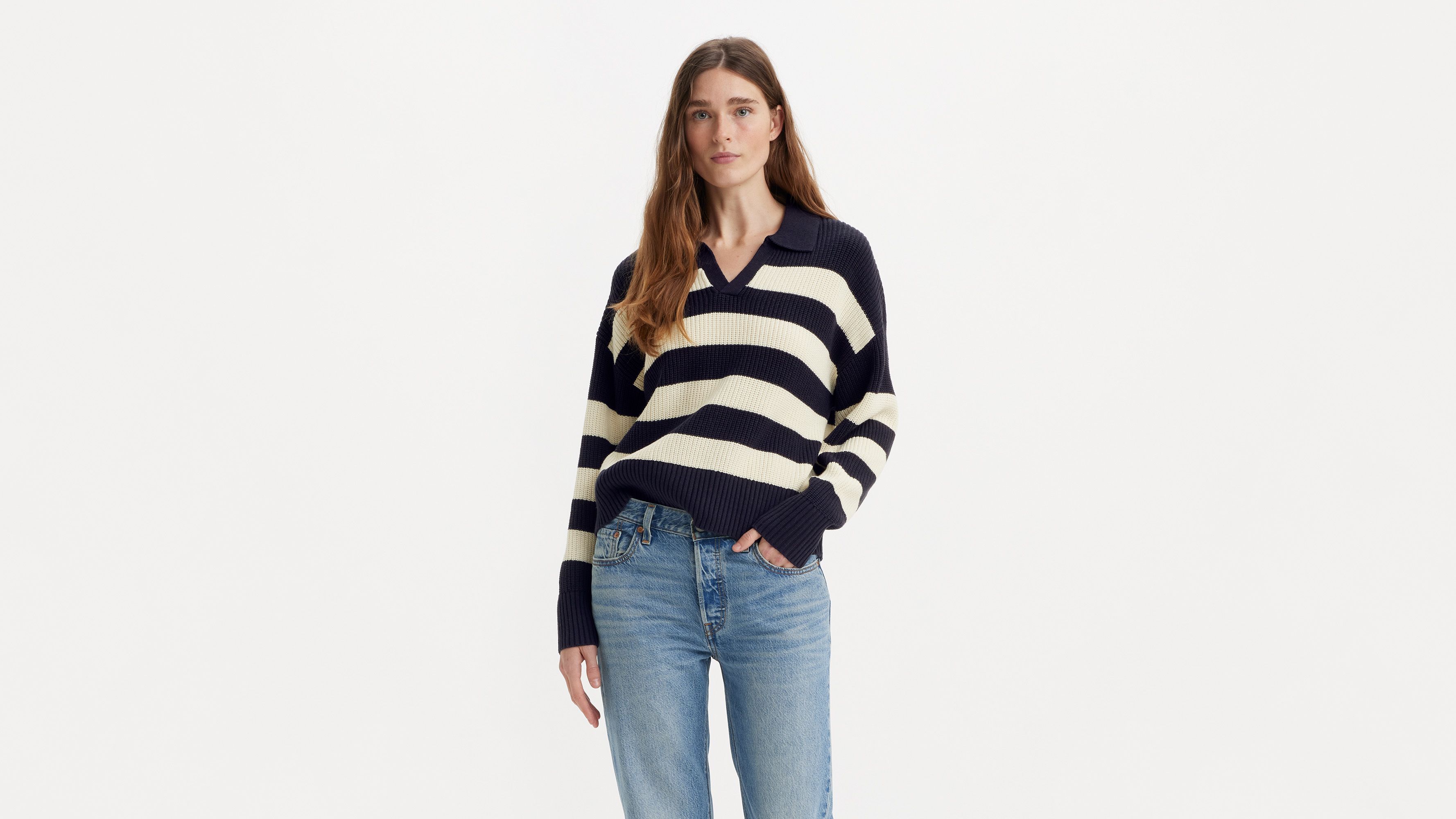 Pull-over col polo Eve - Gem Stripe Nightwatch - Bleu