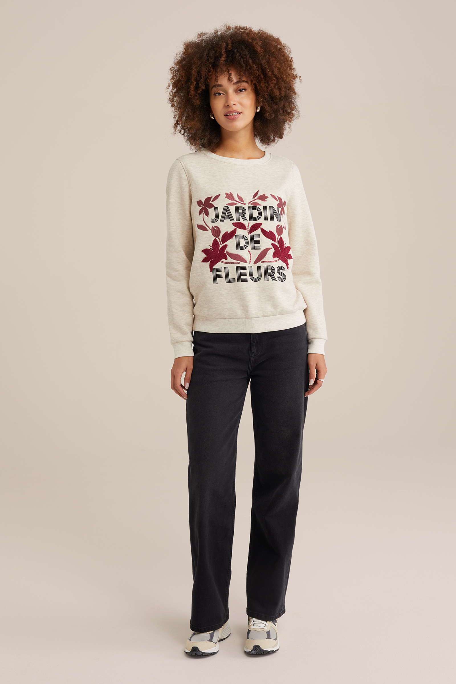 sweater met embroidery WE Fashion Beige