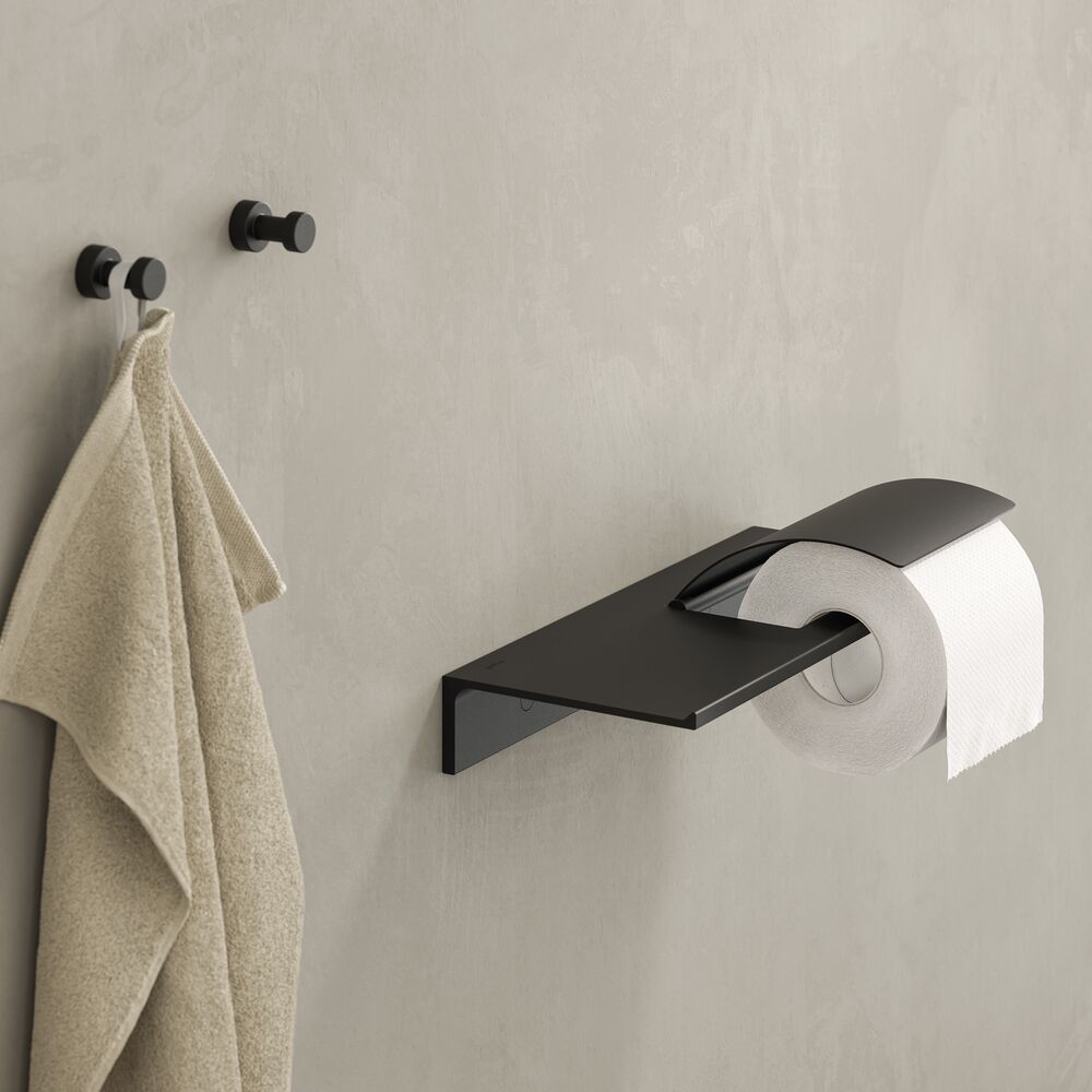 Geesa Leev planchet 28cm met toiletrolhouder met klep zwart