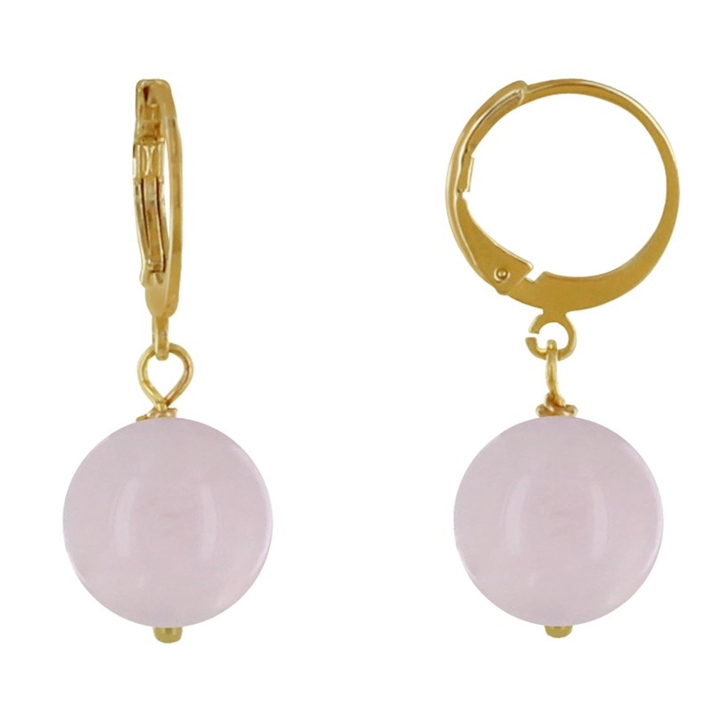 Boucles d'Oreilles Mini Créoles Plaqué Or et Perle de Quartz Rose