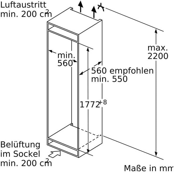 Bosch KIF81PFE0 Serie 8 Einbau-Kühlschrank, 177,5 x 56 cm Nische, 289 L, Flachscharnier, Made in Germany, VitaFresh pro 3x längere Frische, LED-Beleuchtung gleichmäßige Ausleuchtung
