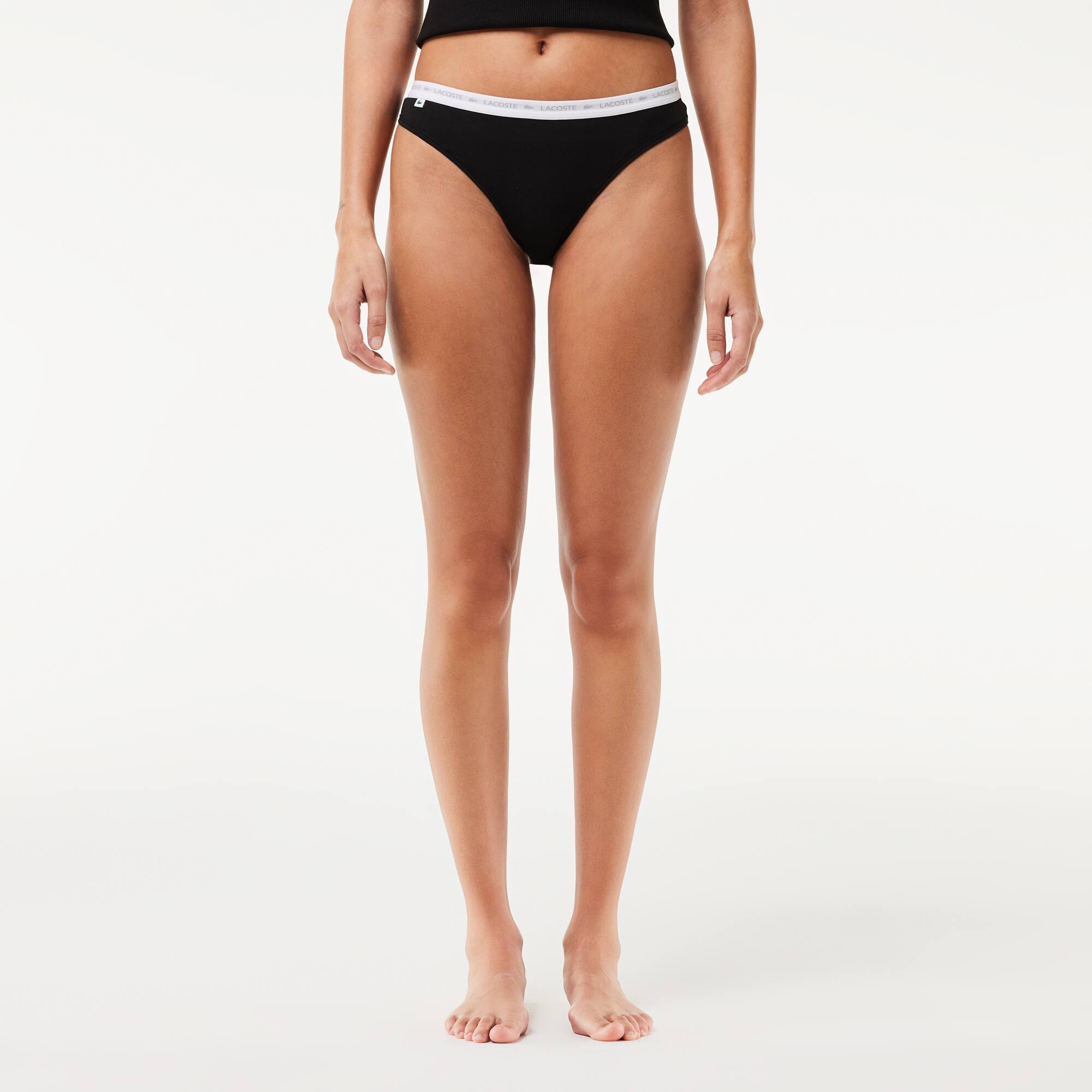 Lot de 3 strings siglées en coton stretch Culottes & bas - Noir - Lacoste - Femme