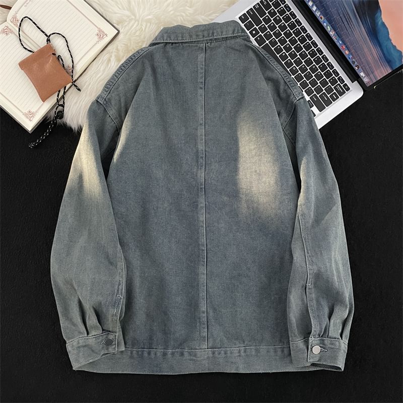 Plummie - Gewassen denim jack met kraag en knopen