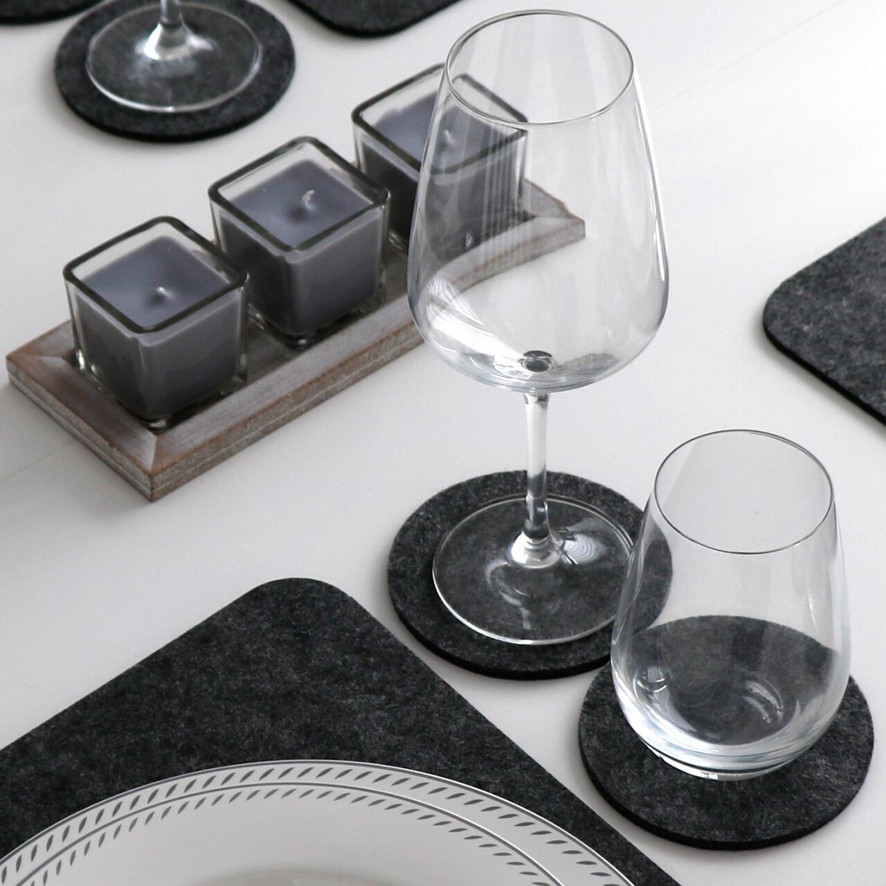 Filz Tischset Bestecktasche Untersetzer Set 43x30 cm Stoff Platzset Filzset Grau
