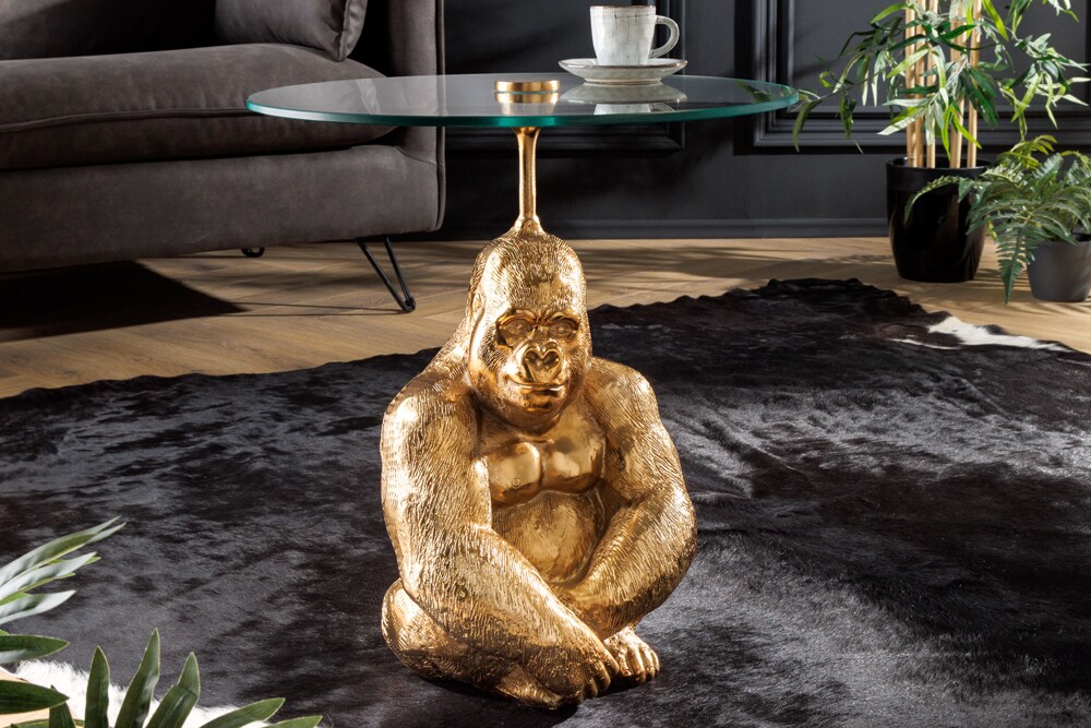 riess-ambiente Beistelltisch KONG - 50cm gold Metall Glas Affenfigur Gorilla Skulptur rund