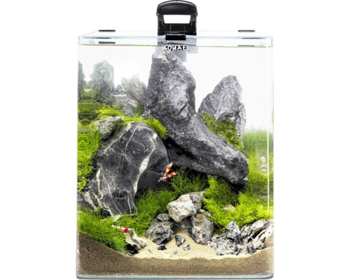 OptiBent 30 zwart aquarium, 29 l met LED-verlichting, verwarming, binnenfilter en bodem, wit glazen nano-aquarium