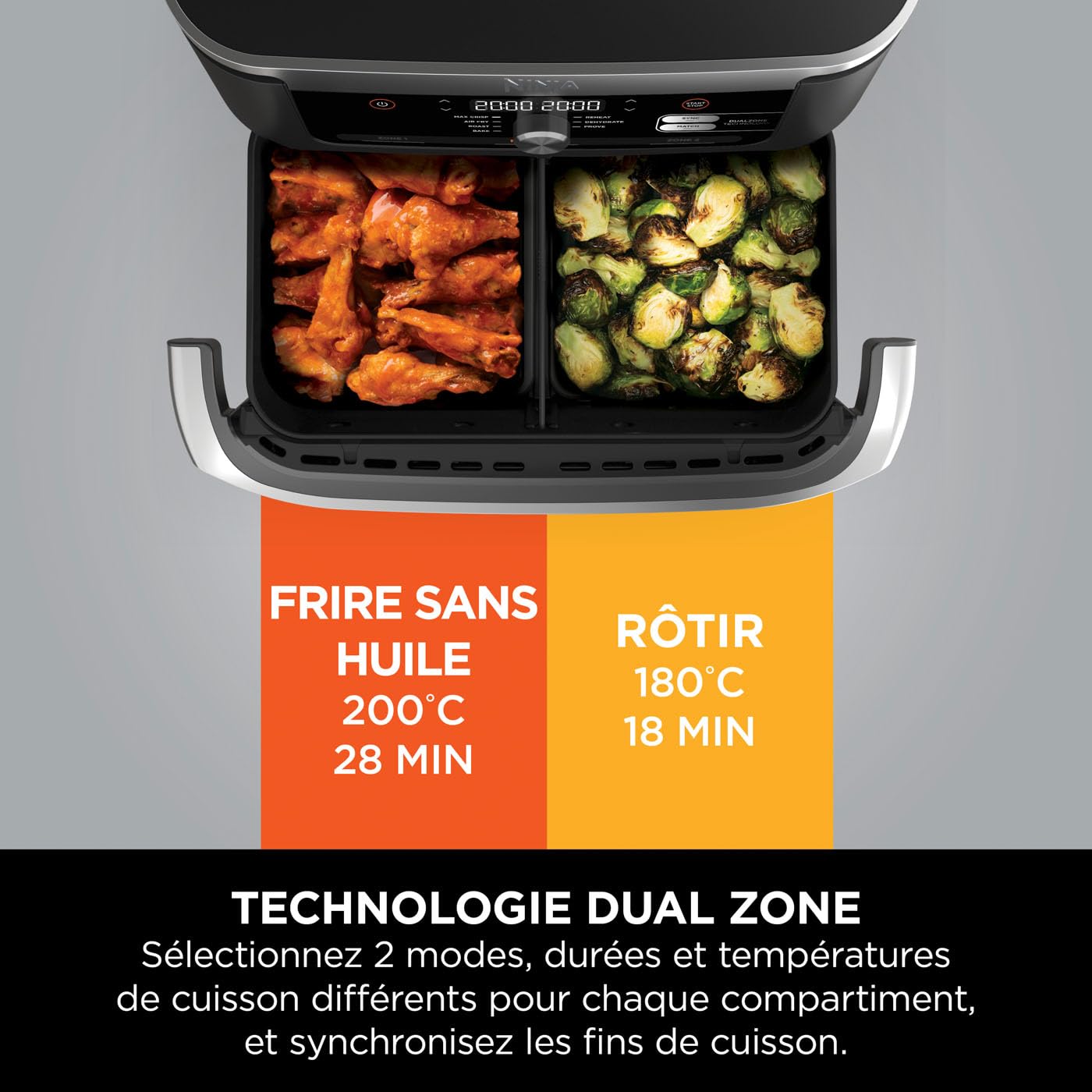 NINJA Foodi FlexDrawer Air Fryer 2 Compartiments Avec Séparateur Amovible, Grande Capacité 10.4L, Air Fryer 7-en-1, Max 240°C, Pièces Antiadhésives Am