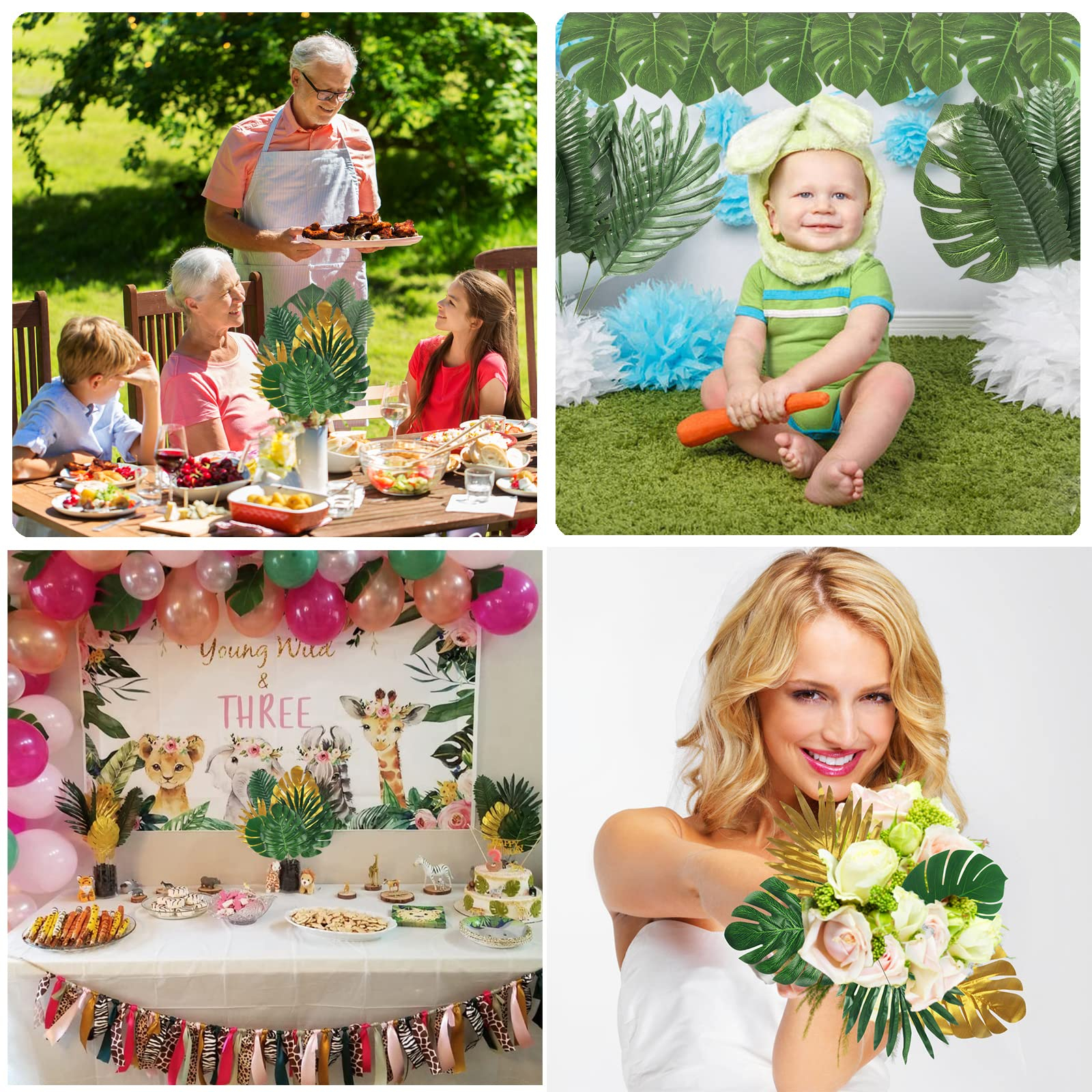 (72-tlg. Set) Deko Kunstblätter Sommer Party Tisch Deko Palmenblätter für Kranz / Girlande / Blumenstrauss - Grün / Gold